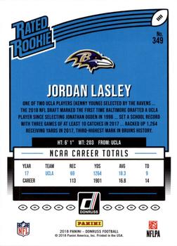 2018 Donruss - Jersey Number #349 Jordan Lasley Back