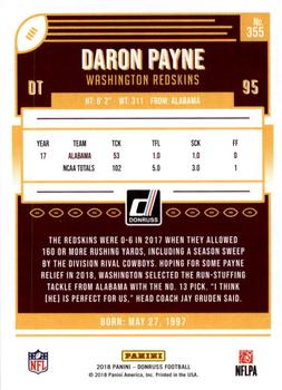 2018 Donruss - Jersey Number #355 Daron Payne Back