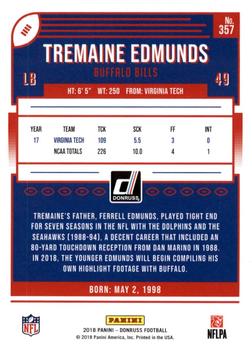 2018 Donruss - Jersey Number #357 Tremaine Edmunds Back