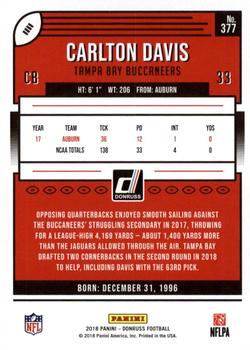 2018 Donruss - Jersey Number #377 Carlton Davis Back