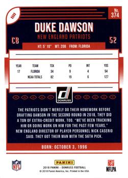 2018 Donruss - Press Proof Black #374 Duke Dawson Back