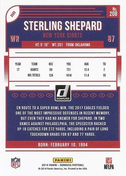2018 Donruss - Press Proof Blue #208 Sterling Shepard Back