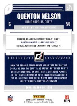 2018 Donruss - Press Proof Blue #351 Quenton Nelson Back