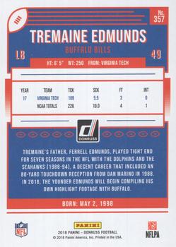 2018 Donruss - Press Proof Blue #357 Tremaine Edmunds Back