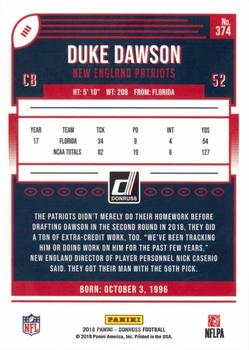 2018 Donruss - Press Proof Blue #374 Duke Dawson Back
