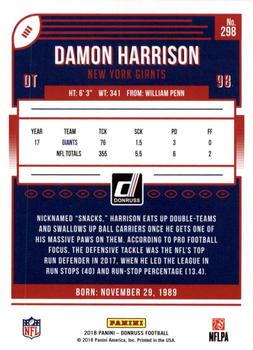 2018 Donruss - Press Proof Gold #298 Damon Harrison Back