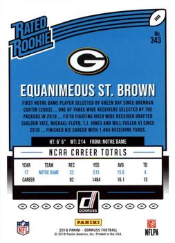 2018 Donruss - Press Proof Red #343 Equanimeous St. Brown Back