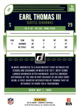 2018 Donruss - Press Proof Silver #260 Earl Thomas III Back