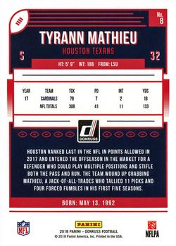 2018 Donruss - Season Stat Line #8 Tyrann Mathieu Back