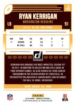 2018 Donruss - Season Stat Line #285 Ryan Kerrigan Back