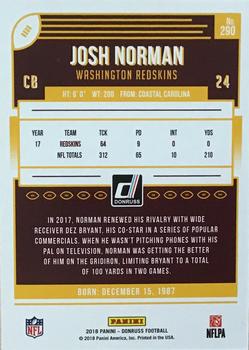 2018 Donruss - Season Stat Line #290 Josh Norman Back