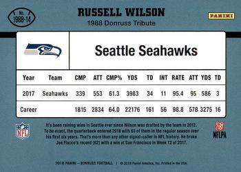 2018 Donruss - 1988 Tribute Holo #1988-14 Russell Wilson Back