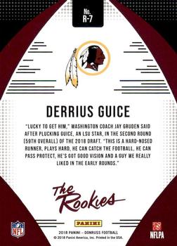 2018 Donruss - The Rookies #R-7 Derrius Guice Back