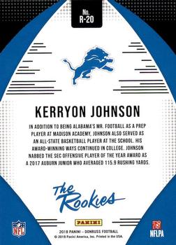 2018 Donruss - The Rookies #R-20 Kerryon Johnson Back