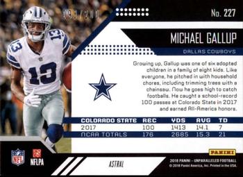 2018 Panini Unparalleled - Astral #227 Michael Gallup Back