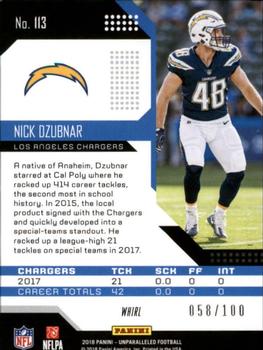 2018 Panini Unparalleled - Whirl #113 Nick Dzubnar Back