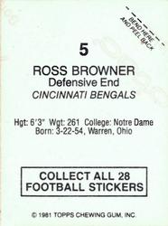 1981 Topps Red Border Stickers #5 Ross Browner Back
