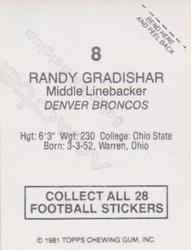 1981 Topps Red Border Stickers #8 Randy Gradishar Back