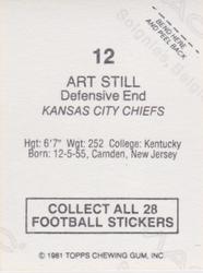 1981 Topps Red Border Stickers #12 Art Still Back