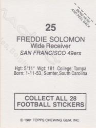 1981 Topps Red Border Stickers #25 Freddie Solomon Back