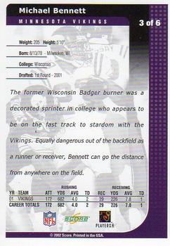 2002 Score Minnesota Vikings Stadium Giveaway #3 Michael Bennett Back