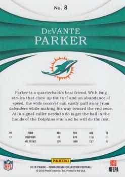 2018 Panini Immaculate Collection #8 DeVante Parker Back