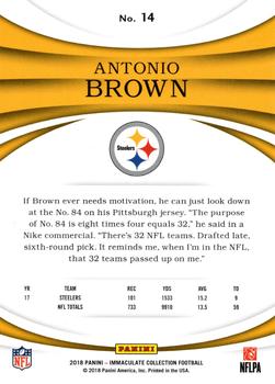 2018 Panini Immaculate Collection #14 Antonio Brown Back