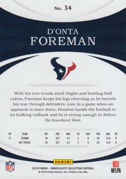 2018 Panini Immaculate Collection #34 D'Onta Foreman Back