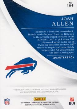 2018 Panini Immaculate Collection #104 Josh Allen Back