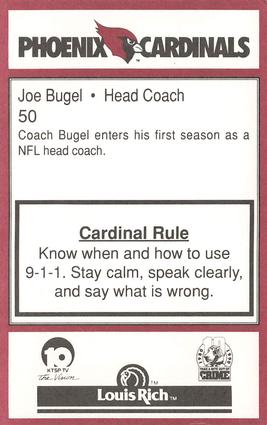 1990 Phoenix Cardinals Police #NNO Joe Bugel Back