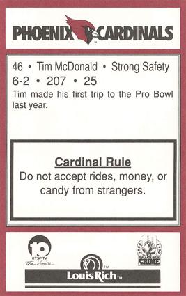 1990 Phoenix Cardinals Police #NNO Tim McDonald Back