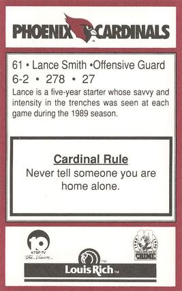 1990 Phoenix Cardinals Police #NNO Lance Smith Back