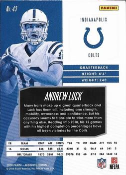2018 Panini Absolute - Spectrum Blue #43 Andrew Luck Back