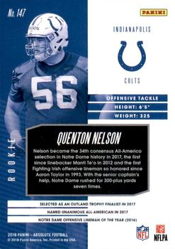 2018 Panini Absolute - Spectrum Blue #147 Quenton Nelson Back