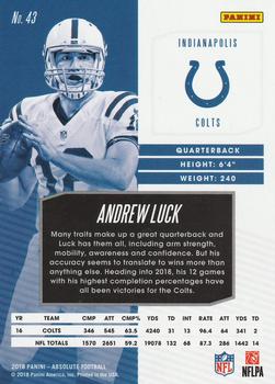 2018 Panini Absolute - Spectrum Gold #43 Andrew Luck Back