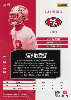 2018 Panini Absolute - Spectrum Gold #119 Fred Warner Back