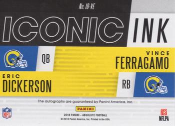 2018 Panini Absolute - Iconic Ink Duals #ID-VE Eric Dickerson   / Vince Ferragamo Back