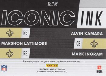 2018 Panini Absolute - Iconic Ink Trios #IT-NO Alvin Kamara / Marshon Lattimore /  Mark Ingram Back