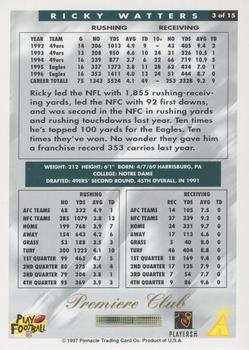 1997 Score Philadelphia Eagles - Premiere Club #3 Ricky Watters Back