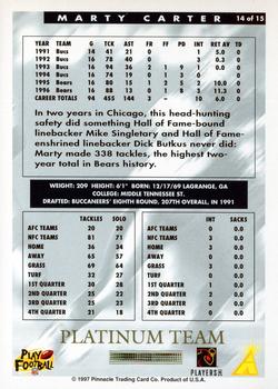 1997 Score Chicago Bears - Platinum Team #14 Marty Carter Back