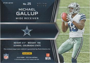 2018 Panini Spectra - Rising Rookie Materials Neon Blue #25 Michael Gallup Back