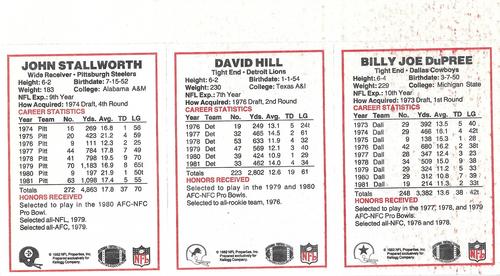 1982 Kellogg's - Panels #NNO Billy Joe DuPree / David Hill / John Stallworth Back