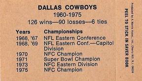 1976 Sunbeam NFL Pennant Stickers #NNO Dallas Cowboys Back