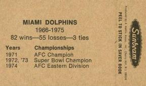 1976 Sunbeam NFL Pennant Stickers #NNO Miami Dolphins Back
