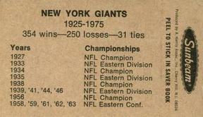 1976 Sunbeam NFL Pennant Stickers #NNO New York Giants Back