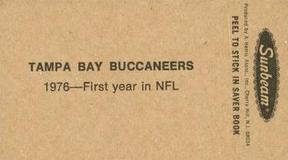 1976 Sunbeam NFL Pennant Stickers #NNO Tampa Bay Buccaneers Back