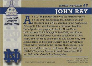 2003-09 TK Legacy Notre Dame Fighting Irish #M33 John Ray Back
