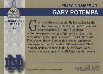 2003-09 TK Legacy Notre Dame Fighting Irish #M63 Gary Potempa Back