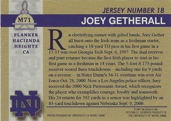 2003-09 TK Legacy Notre Dame Fighting Irish #M71 Joey Getherall Back