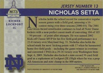 2003-09 TK Legacy Notre Dame Fighting Irish #M73 Nicholas Setta Back